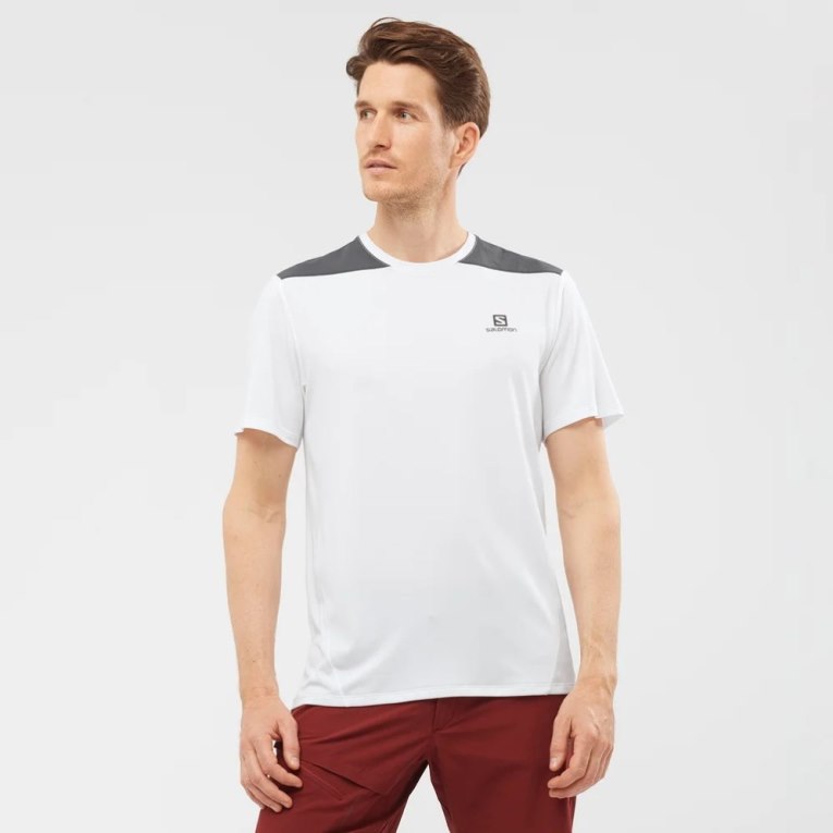 Salomon Outline Short Sleeve Men\'s T-Shirts White / Black | CA 35G8